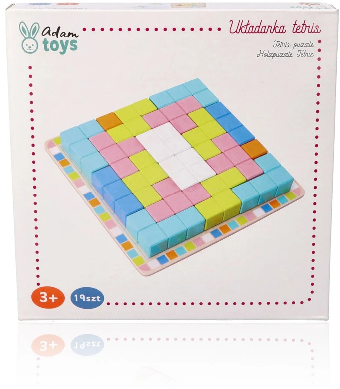 Adam Toys Medinė logikos žaidimo dėlionė Tetris su 18 spalvotų kaladėlių ir užduočių kortelėmis, vaikams nuo 3 metų