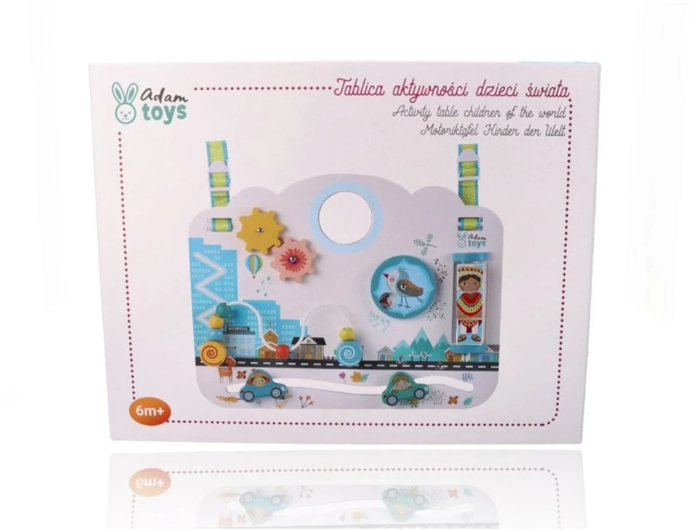 Adam Toys Medinė sensorinė veiklos lenta „Vaikų pasaulis“, skirta kūdikiams nuo 6 mėn., lavina smulkiąją motoriką, pastelė