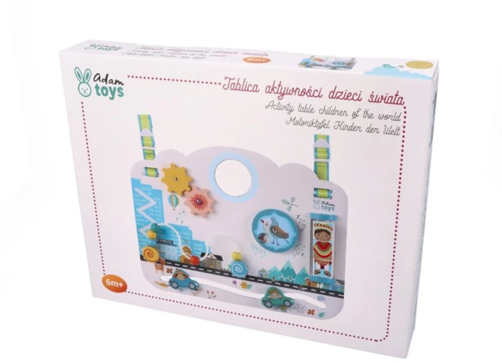 Adam Toys Medinė sensorinė veiklos lenta „Vaikų pasaulis“, skirta kūdikiams nuo 6 mėn., lavina smulkiąją motoriką, pastelė
