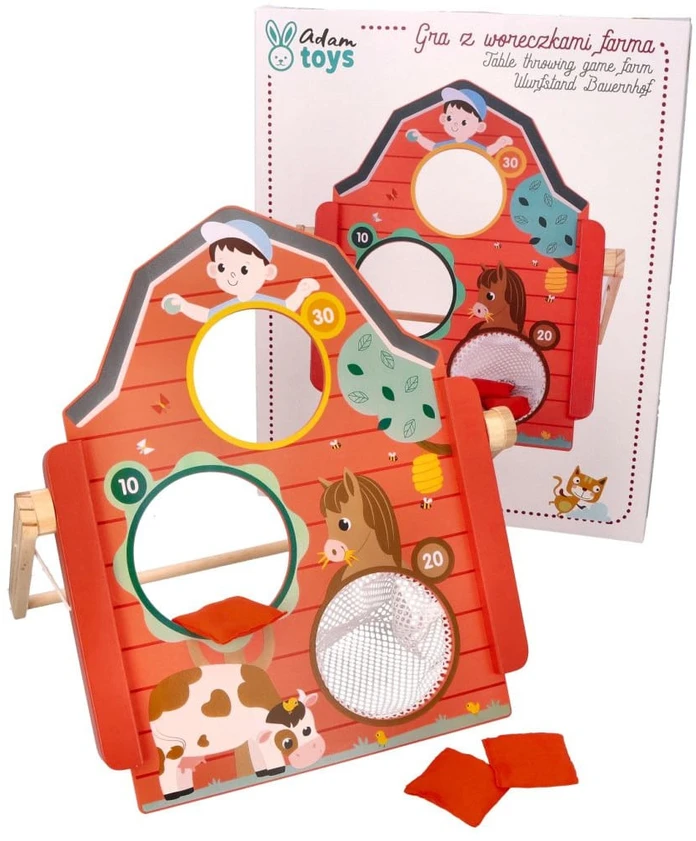 Adam Toys Medinė žaidimų lenta su taikiniais ir maišeliais, vaikams nuo 3 metų, lavina taiklumą, raudona