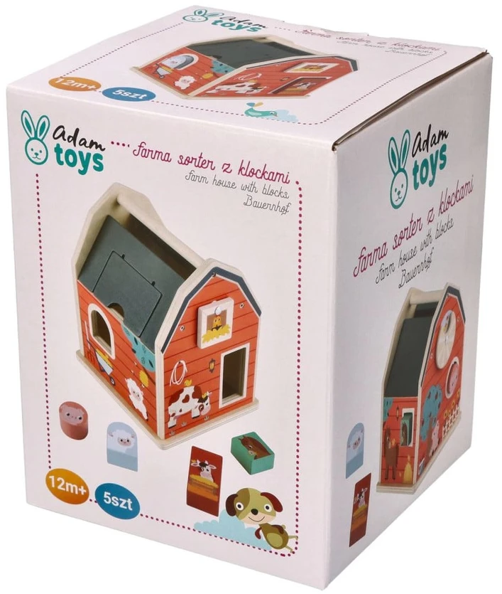 Adam Toys Medinis ūkio formos rūšiavimo žaislas su gyvūnėliais, vaikams nuo 12 mėn., spalvotas