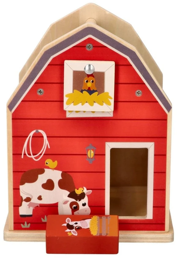 Adam Toys Medinis ūkio formos rūšiavimo žaislas su gyvūnėliais, vaikams nuo 12 mėn., spalvotas