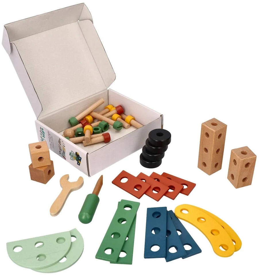 Adam Toys Medinis vaikų konstruktoriaus rinkinys su įrankiais, lavinantis kūrybiškumą, nuo 3 metų, rudas