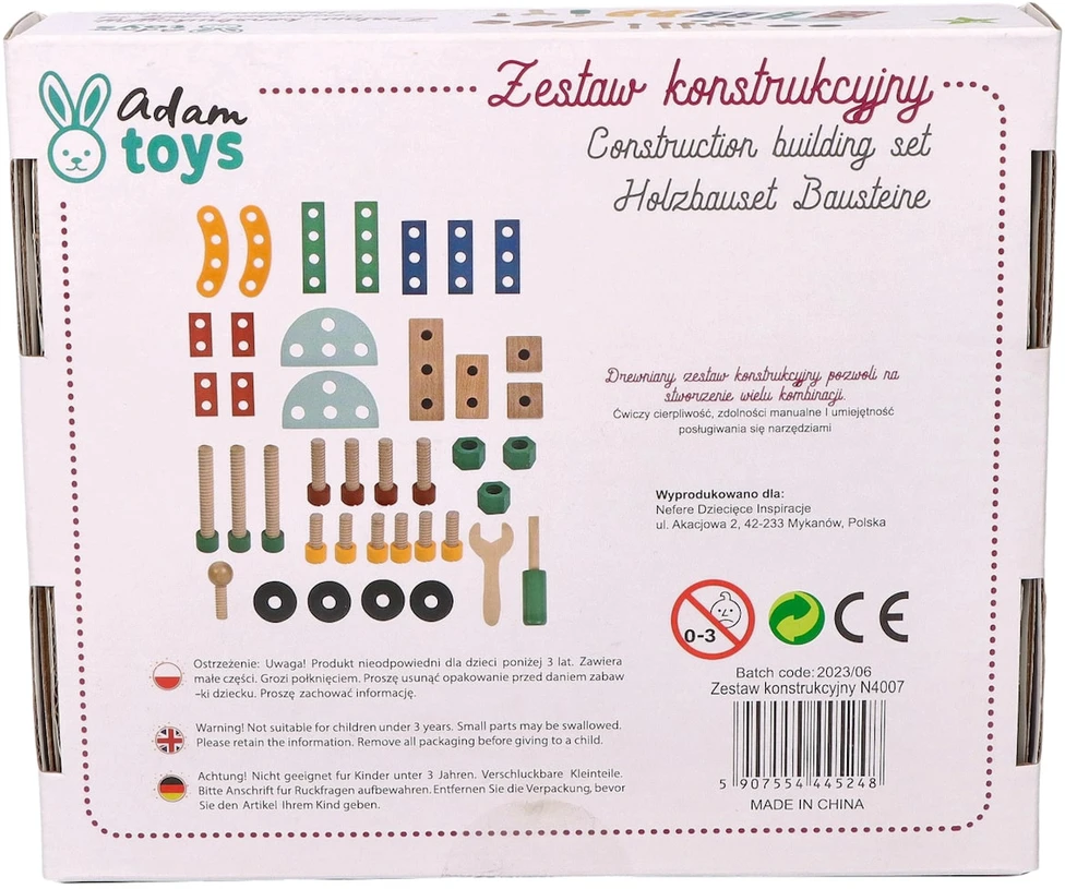 Adam Toys Medinis vaikų konstruktoriaus rinkinys su įrankiais, lavinantis kūrybiškumą, nuo 3 metų, rudas
