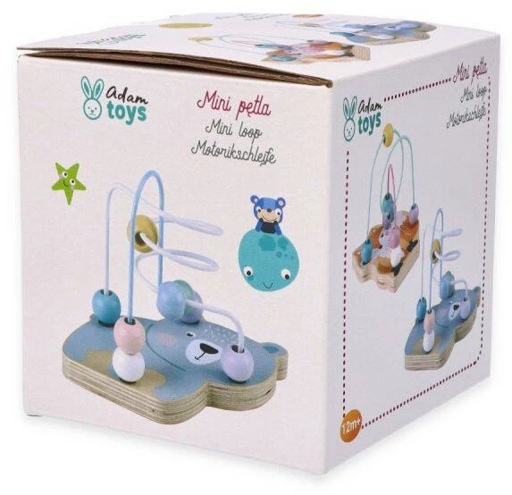 Adam Toys Mini medinė motorinė žaidimų kilpa Mišio formos, vaikams nuo 12 mėn., lavina smulkiąją motoriką, pastelinė