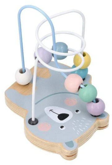 Adam Toys Mini medinė motorinė žaidimų kilpa Mišio formos, vaikams nuo 12 mėn., lavina smulkiąją motoriką, pastelinė
