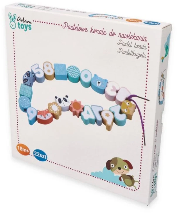 Adam Toys Pasteliniai karoliukai vėrimui su gyvūnų ir geometriniais motyvais, vaikams nuo 18 mėn., skatina kūrybiškumą, įvairiaspalviai