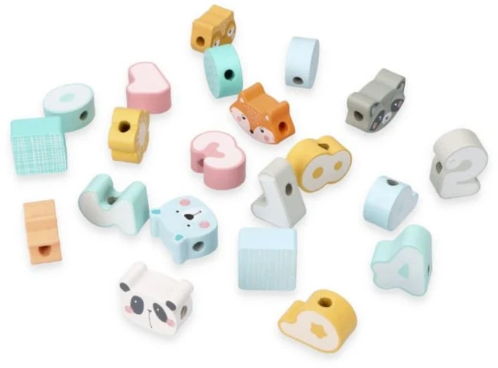Adam Toys Pasteliniai karoliukai vėrimui su gyvūnų ir geometriniais motyvais, vaikams nuo 18 mėn., skatina kūrybiškumą, įvairiaspalviai