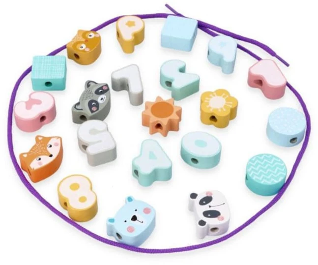 Adam Toys Pasteliniai karoliukai vėrimui su gyvūnų ir geometriniais motyvais, vaikams nuo 18 mėn., skatina kūrybiškumą, įvairiaspalviai