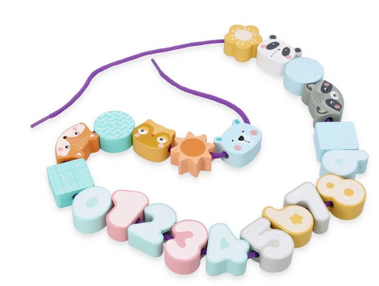Adam Toys Pasteliniai karoliukai vėrimui su gyvūnų ir geometriniais motyvais, vaikams nuo 18 mėn., skatina kūrybiškumą, įvairiaspalviai