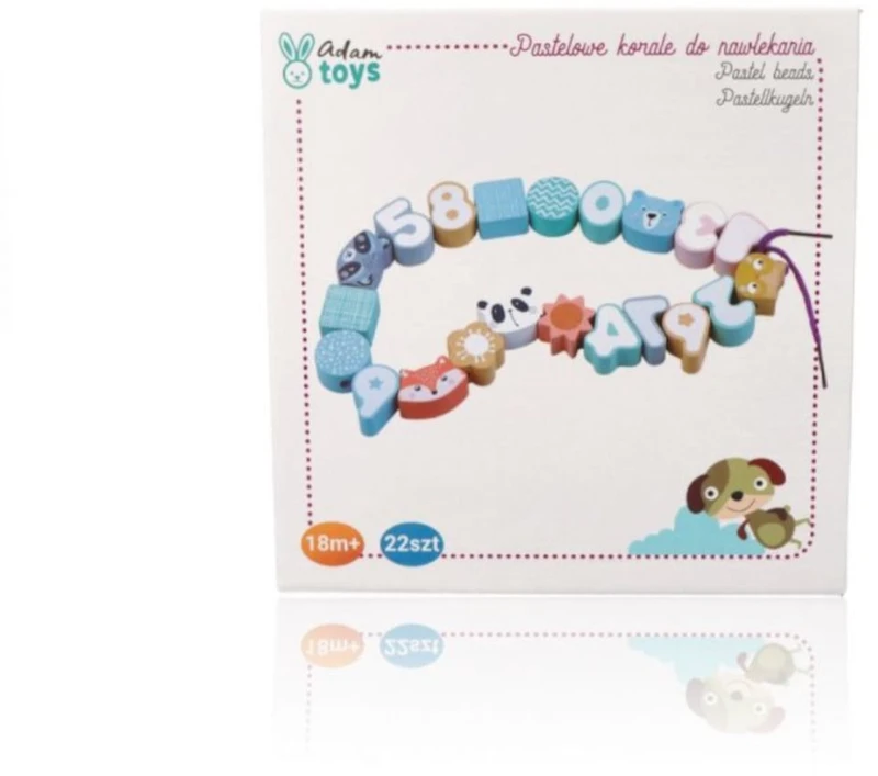 Adam Toys Pasteliniai karoliukai vėrimui su gyvūnų ir geometriniais motyvais, vaikams nuo 18 mėn., skatina kūrybiškumą, įvairiaspalviai