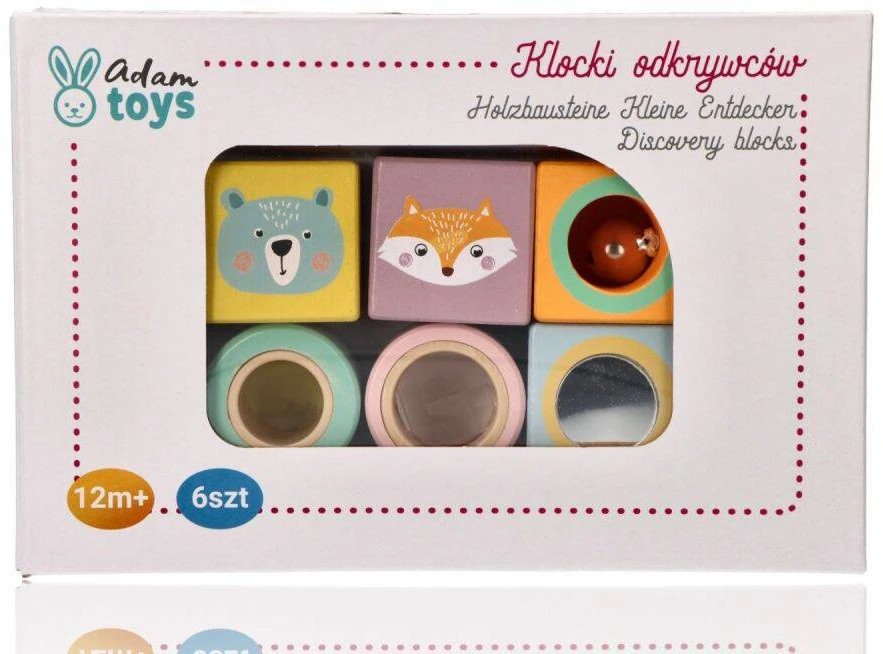 Adam Toys Sensorinių pojūčių mediniai lavinamieji kaladėlės vaikams nuo 12 mėn., 6 spalvų rinkinys