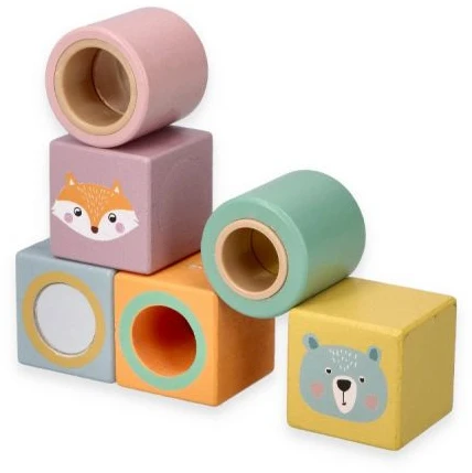 Adam Toys Sensorinių pojūčių mediniai lavinamieji kaladėlės vaikams nuo 12 mėn., 6 spalvų rinkinys