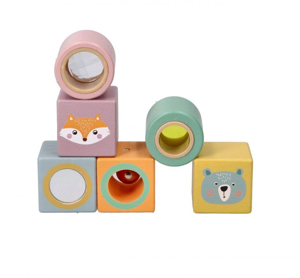 Adam Toys Sensorinių pojūčių mediniai lavinamieji kaladėlės vaikams nuo 12 mėn., 6 spalvų rinkinys