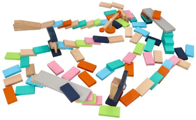 Adam Toys Spalvotas domino žaidimas vaikams nuo 3 metų su mechaniniais elementais ir tilteliu