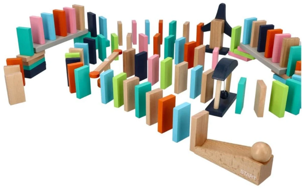 Adam Toys Spalvotas domino žaidimas vaikams nuo 3 metų su mechaniniais elementais ir tilteliu