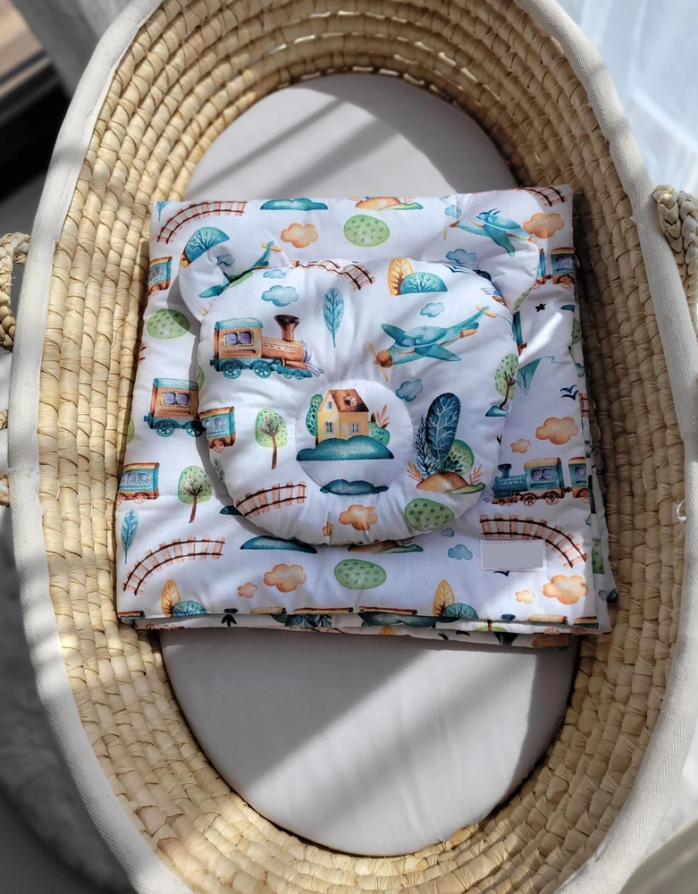 My Sweet Baby Antklodė su pagalvė kūdikiui, 2 dalių komplektas, turkio spalvos su traukinuku