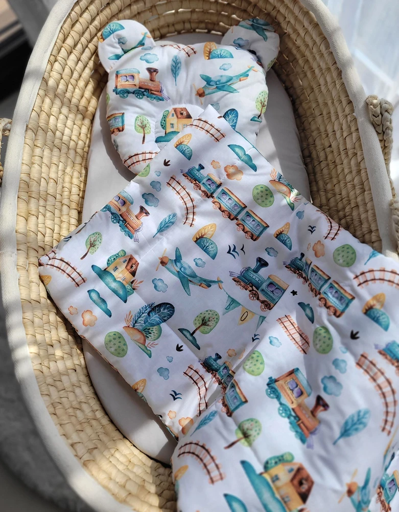 My Sweet Baby Antklodė su pagalvė kūdikiui, 2 dalių komplektas, turkio spalvos su traukinuku