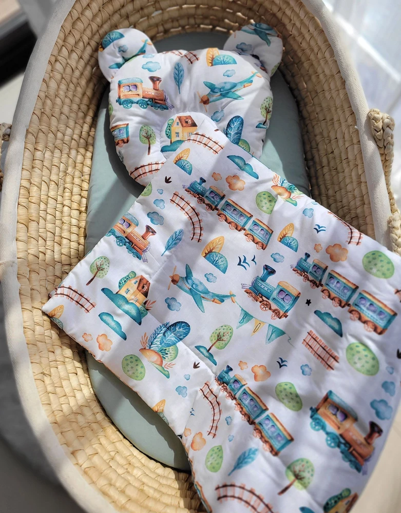 My Sweet Baby Antklodė su pagalvė kūdikiui, 2 dalių komplektas, turkio spalvos su traukinuku