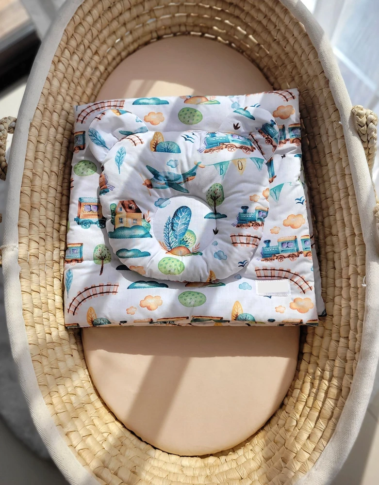 My Sweet Baby Antklodė su pagalvė kūdikiui, 2 dalių komplektas, turkio spalvos su traukinuku