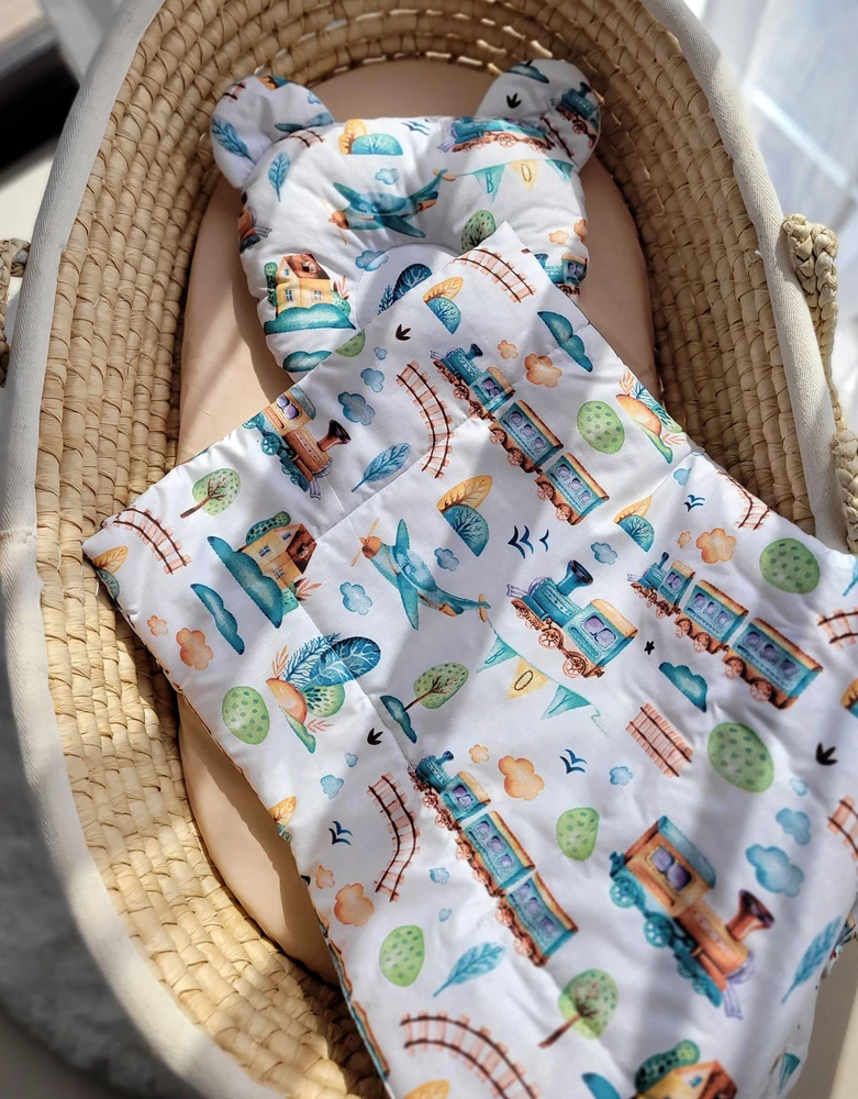 My Sweet Baby Antklodė su pagalvė kūdikiui, 2 dalių komplektas, turkio spalvos su traukinuku