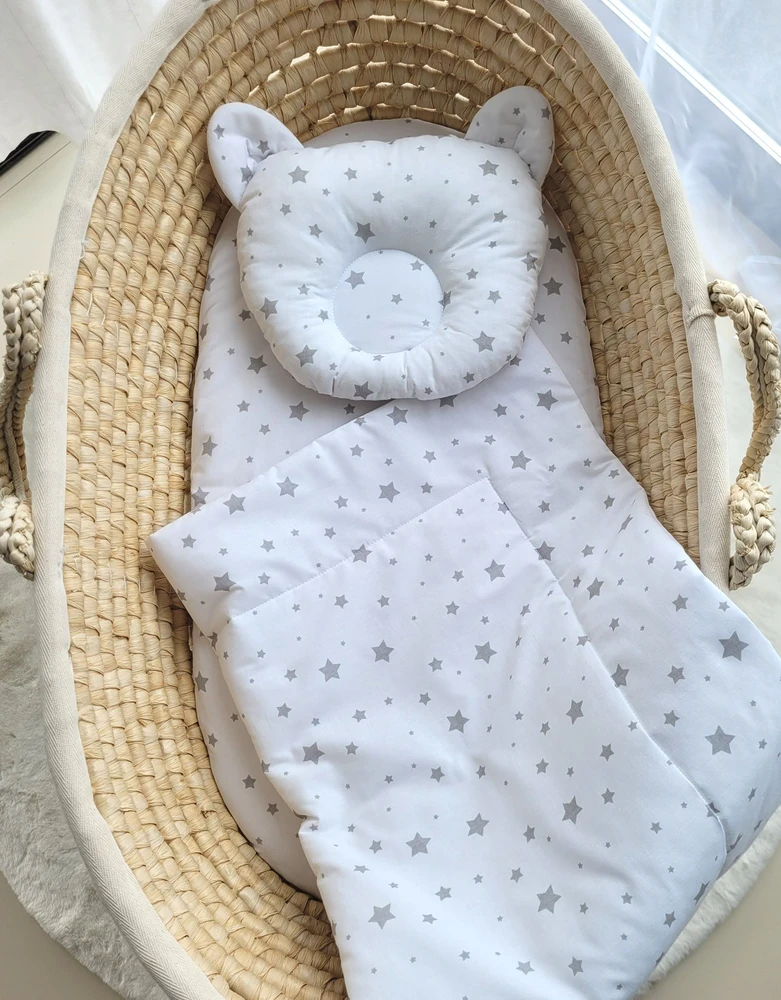 My Sweet Baby Antklodė su pagalvė kūdikiui, 2 dalių rinkinys, pilki žvaigždutės