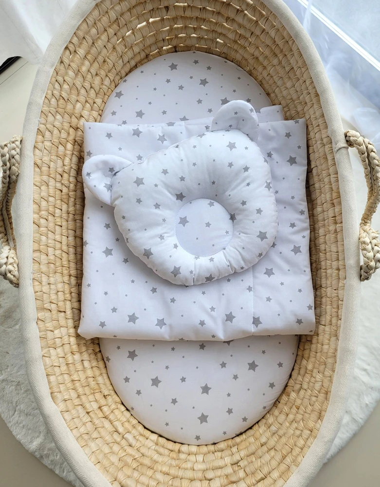 My Sweet Baby Antklodė su pagalvė kūdikiui, 2 dalių rinkinys, pilki žvaigždutės