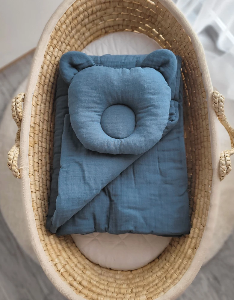 My Sweet Baby Patalynės komplektas kūdikiui Teddy muslin, melsvas