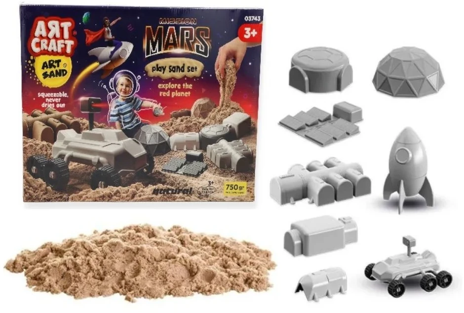 ArtCraft Kūrybinis kinetinio smėlio rinkinys kosminės misijos statybai vaikams nuo 3 metų, raudonas