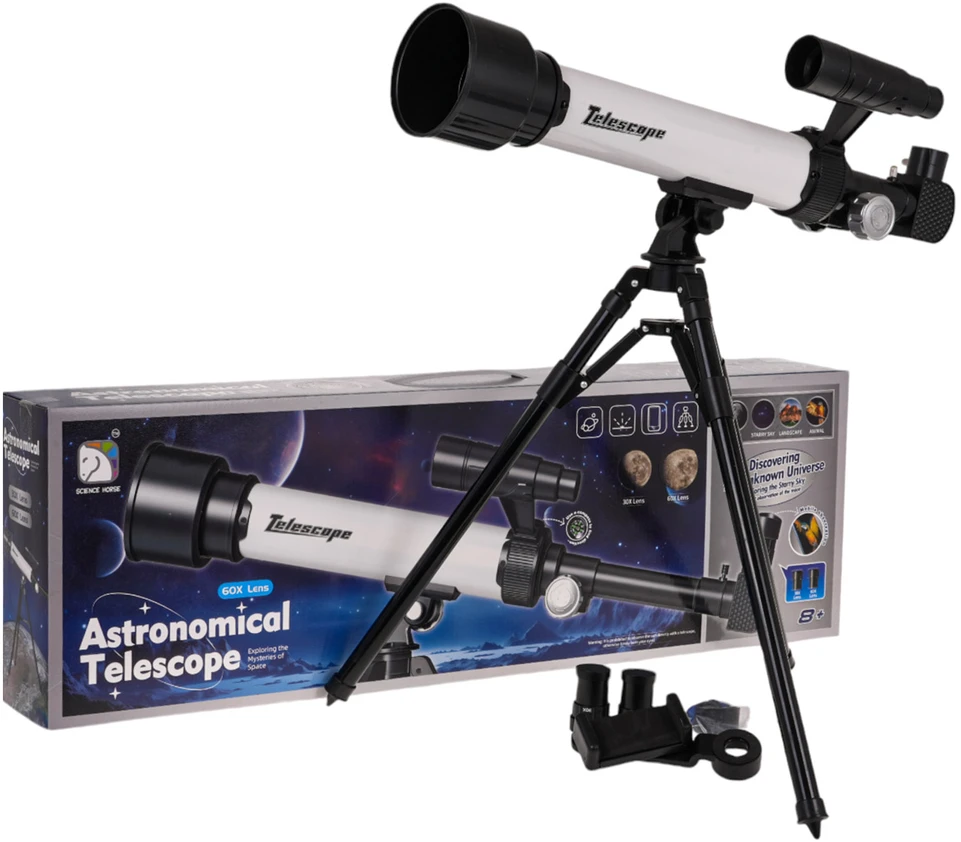 Vaikiškas astronominis teleskopas su stovu lęšiais
