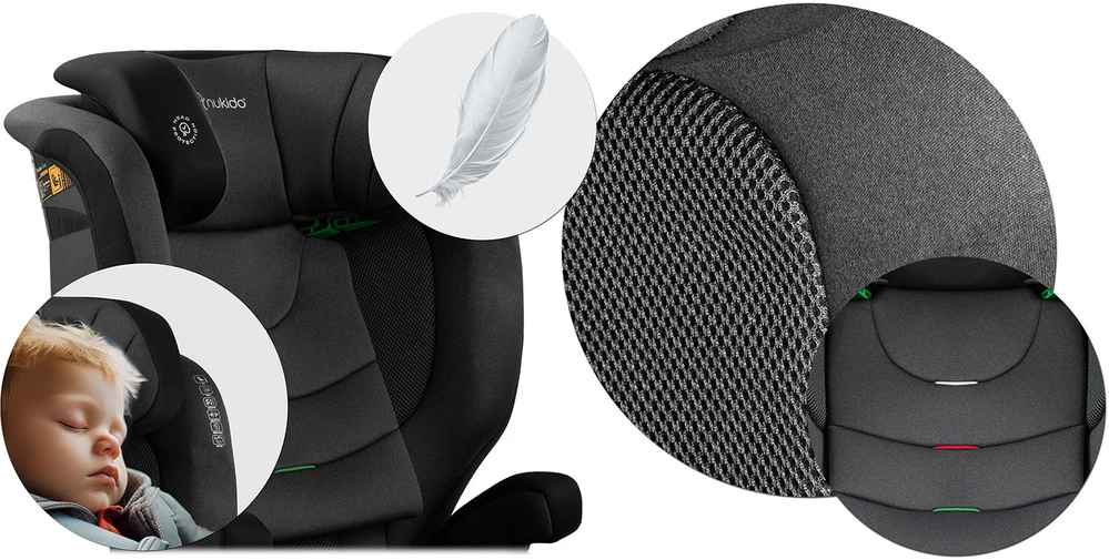 Automobilinė kėdutė Nukido Louis Soft juoda -pilka, 15-36 kg ISOFIX