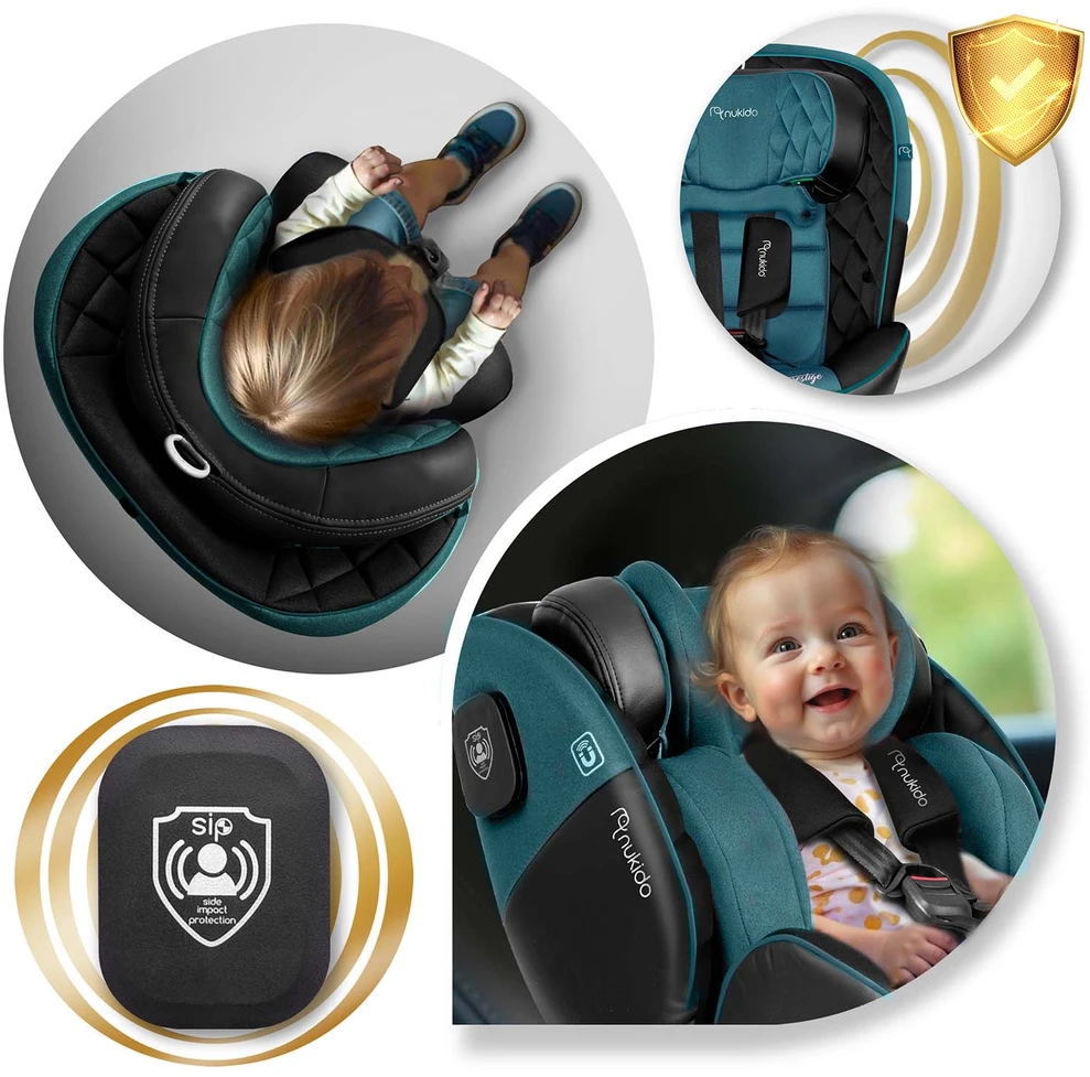 Nukido Besisukanti automobilinė kėdutė, 360 laipsnių, Isofix, 40-150 cm, kūdikiams ir mažiems vaikams, šoninio smūgio apsauga, reguliuojama galvos atrama