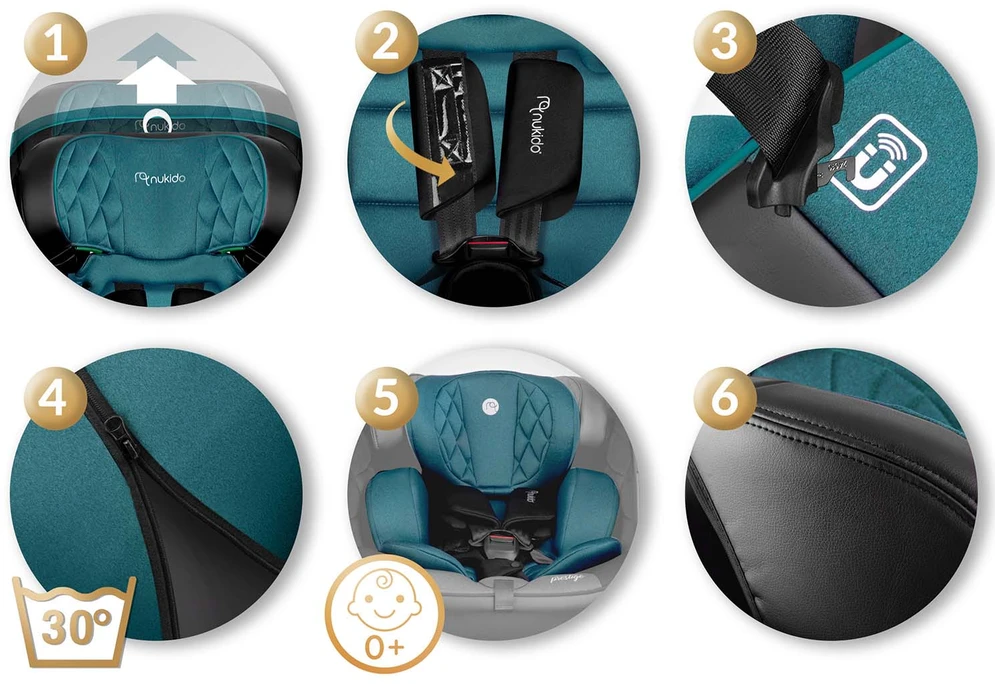 Nukido Besisukanti automobilinė kėdutė, 360 laipsnių, Isofix, 40-150 cm, kūdikiams ir mažiems vaikams, šoninio smūgio apsauga, reguliuojama galvos atrama