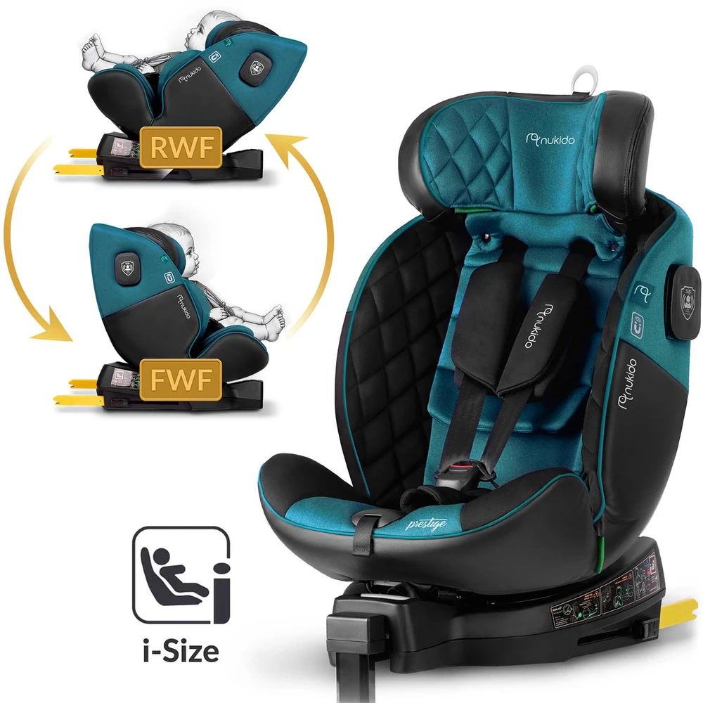 Nukido Besisukanti automobilinė kėdutė, 360 laipsnių, Isofix, 40-150 cm, kūdikiams ir mažiems vaikams, šoninio smūgio apsauga, reguliuojama galvos atrama
