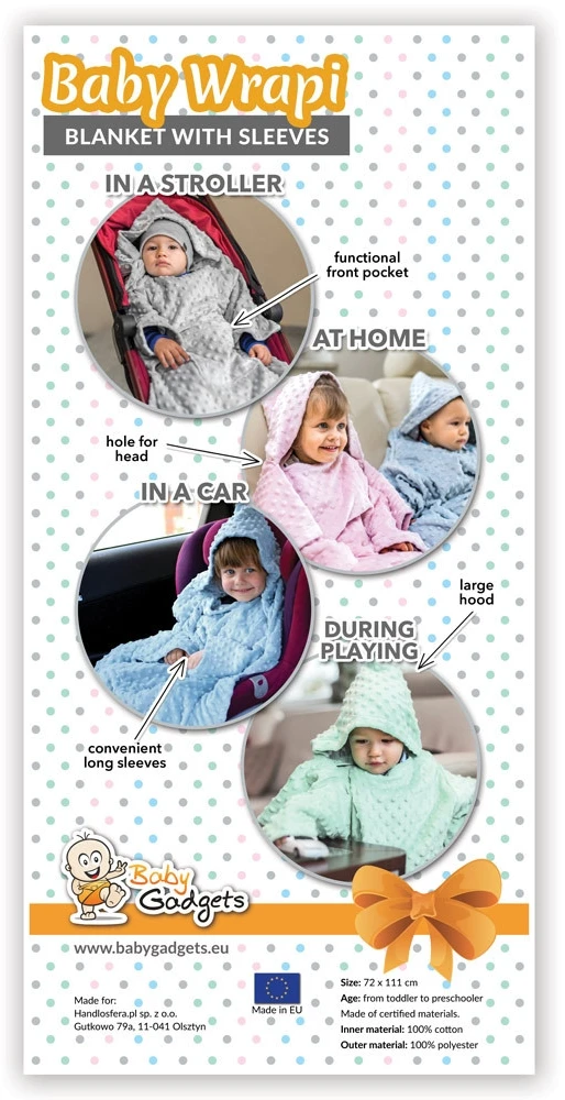 Baby Gadgets Kūdikio įvyniojimas - antklodė su rankovėmis - mėlyna