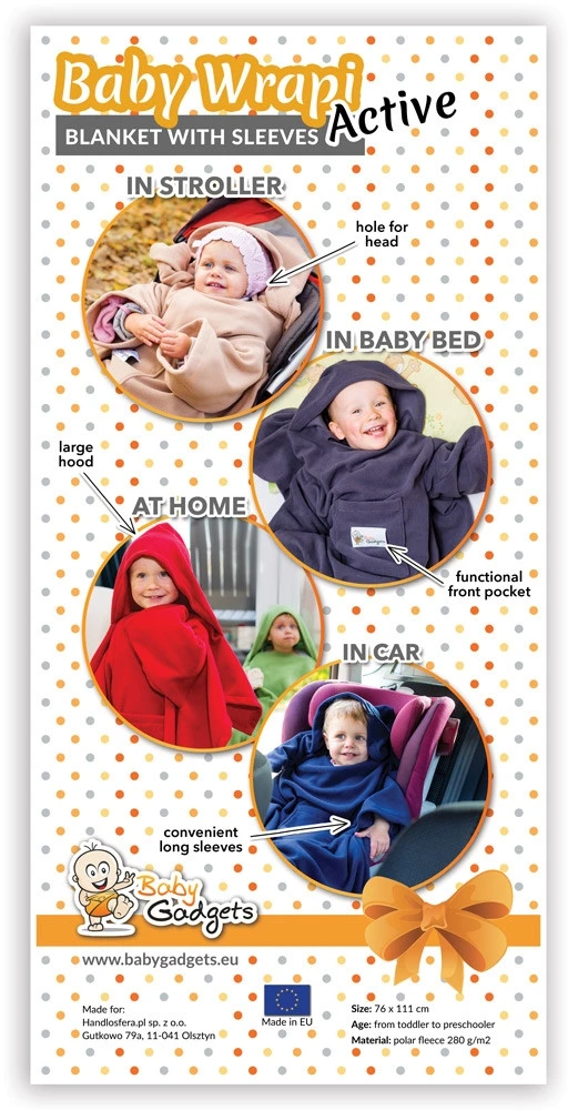 Baby Gadgets Kūdikis Wrapi Active - antklodė su rankovėmis - raudona
