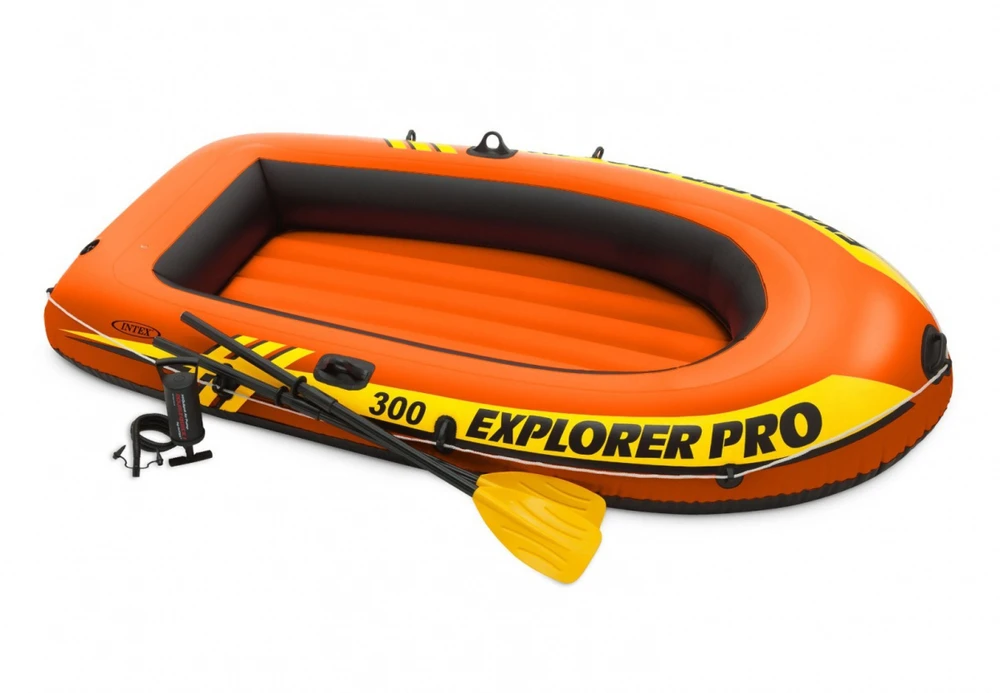 Oars Intex Explorer Pro 300 komplektas pripučiama valtis su irklais ir siurbliu Raudona/Geltona