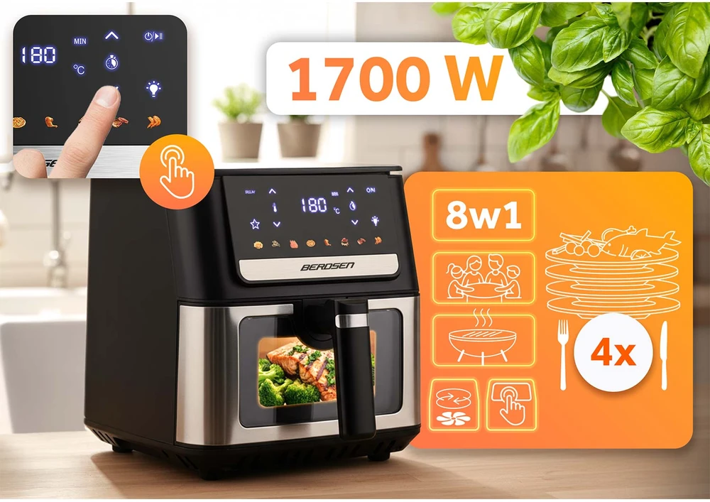 Bealiejė gruzdintuvė Berdsen BD-655, 6,5 l, 1700 W, juoda
