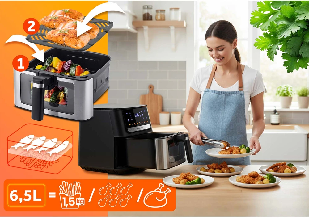Bealiejė gruzdintuvė Berdsen BD-655, 6,5 l, 1700 W, juoda