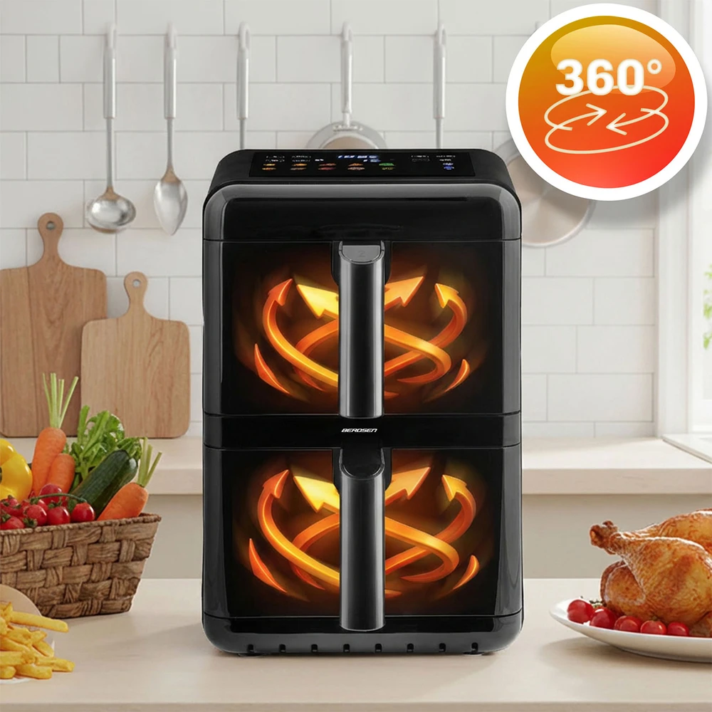 Belaidė dviejų kamerų vertikali gruzdintuvė Berdsen BD-663, 11,6 l, 3000 W oro gruzdintuvas