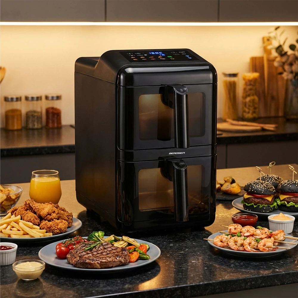 Belaidė dviejų kamerų vertikali gruzdintuvė Berdsen BD-663, 11,6 l, 3000 W oro gruzdintuvas