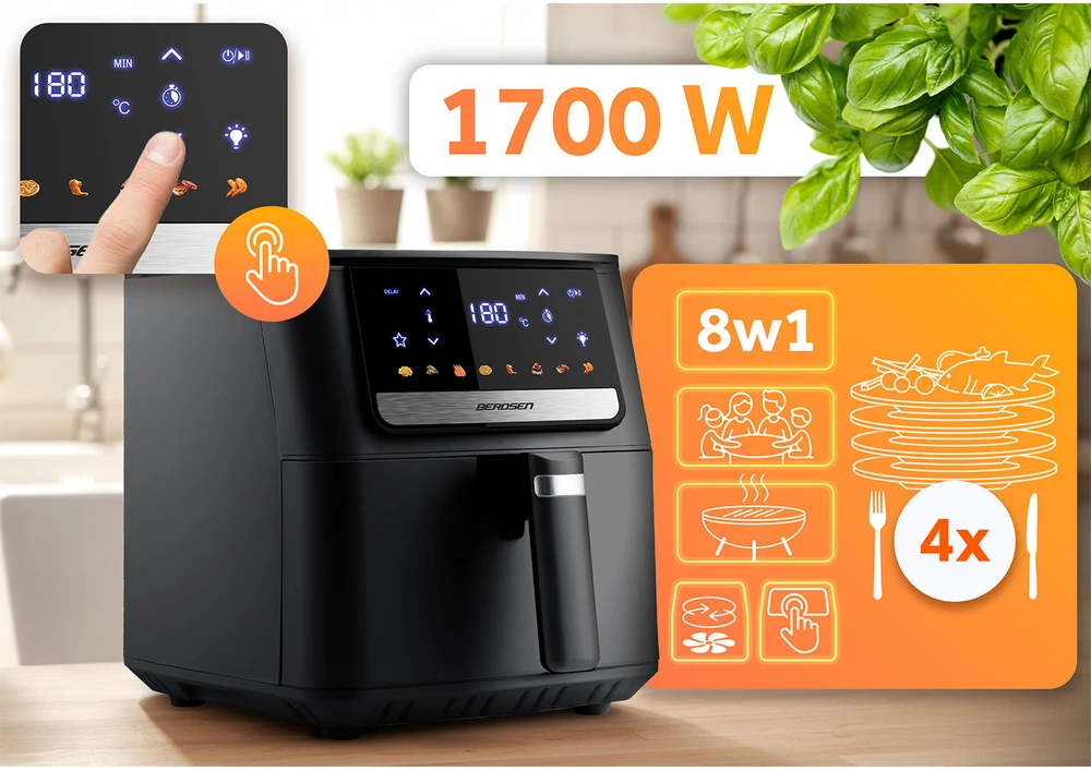 Berdsen Gruzdintuvė be aliejaus, didelės talpos, sveikas maisto gaminimas, 6.5L, 1700W, gruzdintuvė be riebalų, virtuvės prietaisas, karšto oro gruzdintuvė
