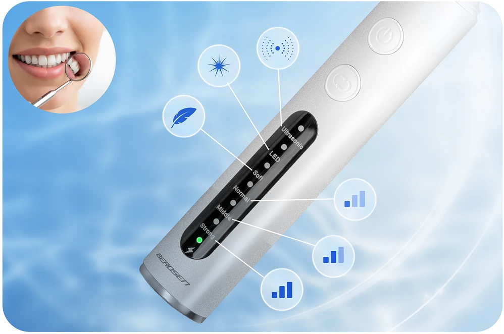 Berdsen BD-251 ultragarsinis dantų skaleris, 4 režimai kalkių šalinimui, LED apšvietimas