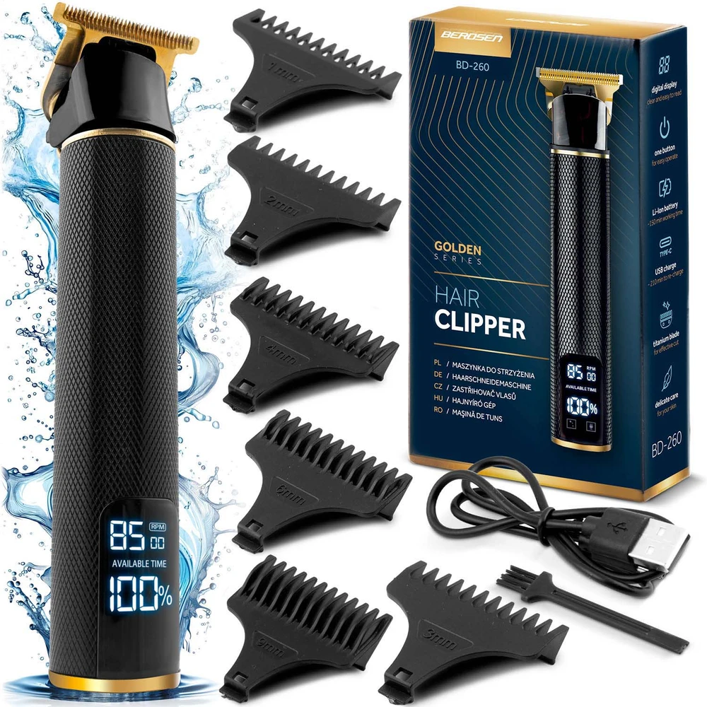 Plaukų kirpimo mašinėlė Berdsen BD-260 Barber Master su LCD ekranu, 3 greičiais ir USB-C, juoda