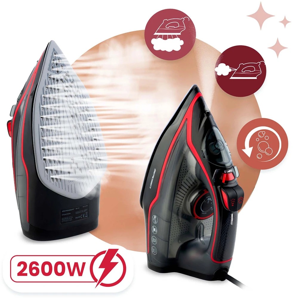Berdsen BD-331 garų lygintuvas 2600W su keraminiu paviršiumi ir vertikaliu lyginimu