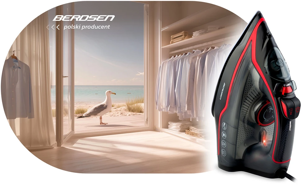 Berdsen BD-331 garų lygintuvas 2600W su keraminiu paviršiumi ir vertikaliu lyginimu