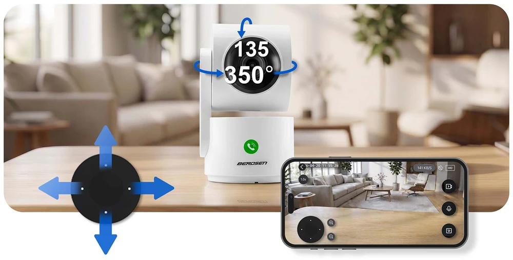 Berdsen BD-942 IP pasukama 3MP elektroninė vaiko stebėjimo kamera, balta