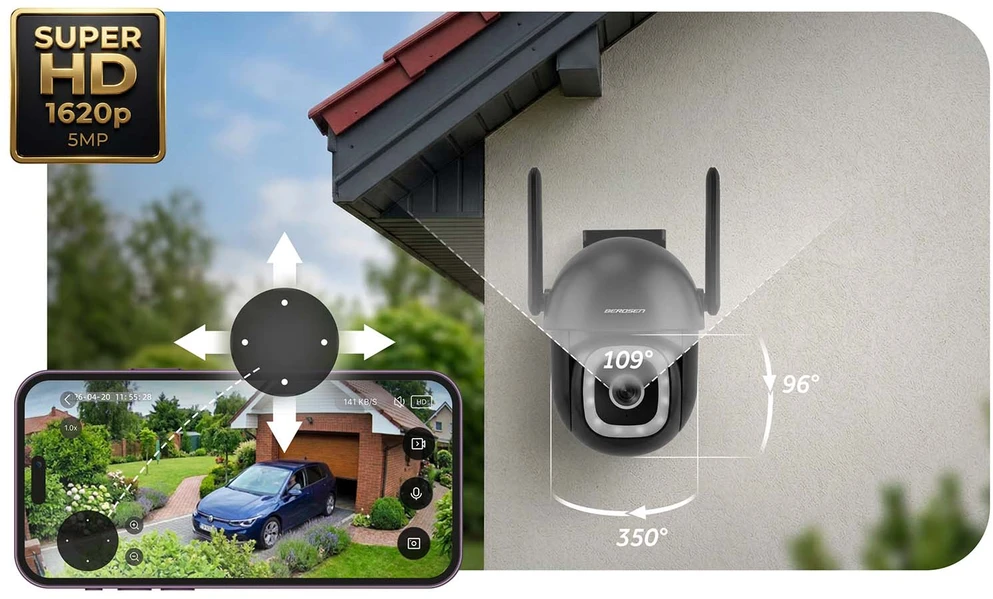 Berdsen BD-943 išorinė pasukama 5MP WiFi IP kamera