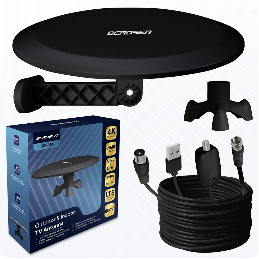 Berdsen BD-955 juoda ultra HD 4K vidaus ir lauko TV antena