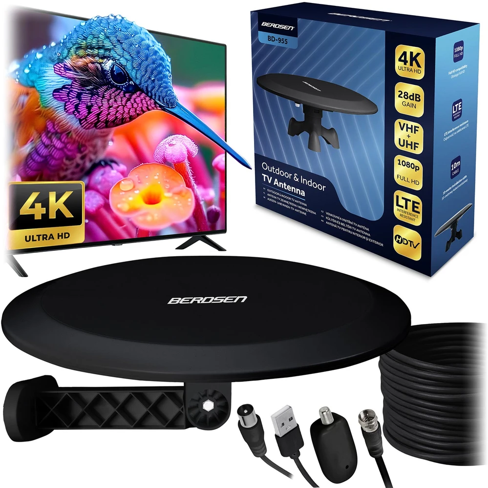 Berdsen BD-955 juoda ultra HD 4K vidaus ir lauko TV antena